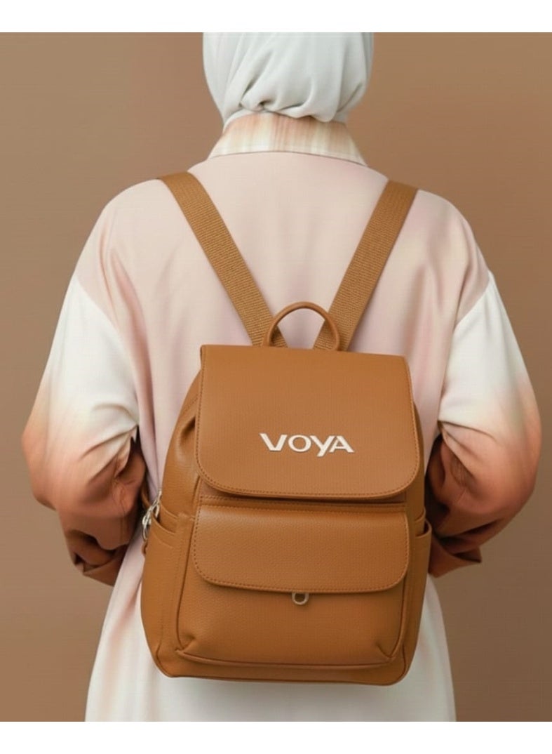 Voya Leather Backpack with  Durable Material, and Multiple Compartments - Havan - Image 2